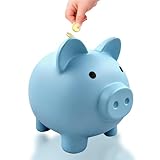 Blaues Sparschwein, Plastikspardose, Niedliche Münzen Sparbüchse,Geldbanken, Kleines Wechselschwein, Kleingeld Sparschwein für Kinder Jungen, Mädchen, und Erwachsene (L)