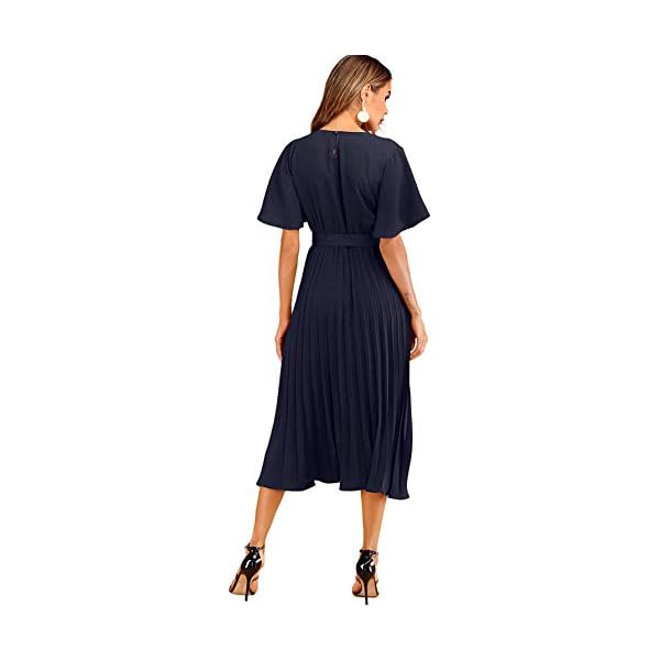 Milumia Women's Elegant Belted Pleated Flounce Sleeve Long Dress Navy Blue Large