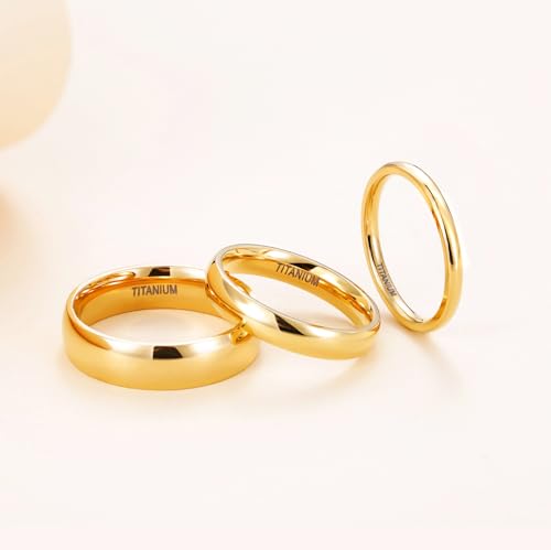 Tigrade 2Mm 4Mm 6Mm Gold Titanium Ring Plain Dome High Polished Wedding Band Comfort Fit Size 3-13.5 thumb #1