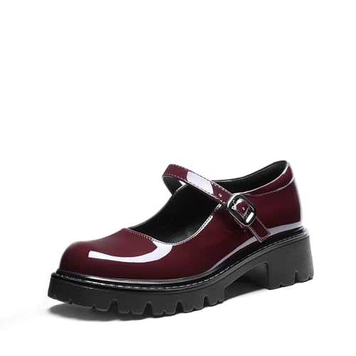 DREAM PAIRS Mary Jane Platform Shoes for Women Closed Toe Chunky Block Heel Cute Dress Shoes 7 Burgundy