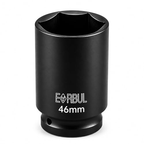 EVRBUL 1/2 Drive 46 mm Extra Deep Impact Socket Heavy Duty 6 Point Design Heat-Treated for Automotive Truck and Heavy Equipment Repair