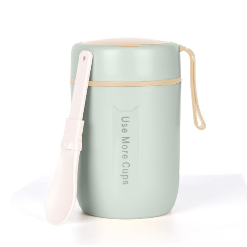 ALXBSONE Tarro aislado de acero inoxidable de 20 onzas con cuchara plegable para alimentos fríos o calientes, sopas, avena, leche, caja bento a prueba de fugas