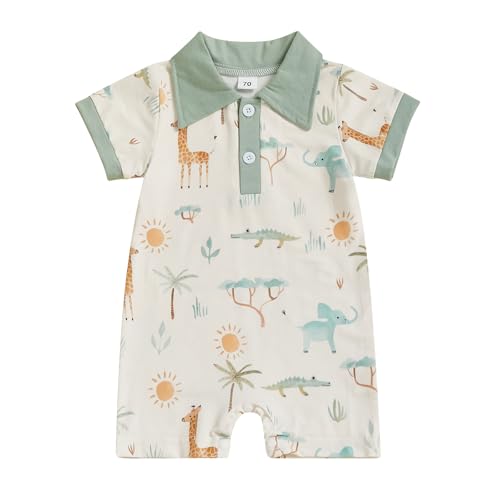 Image of Doisbetthsay Baby Boy Rompers Half Button-up Jumpsuit Short Sleeve Bodysuit Summer Clothes