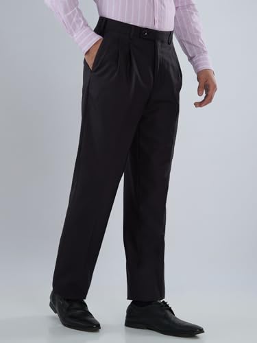Image of Park Avenue Men Comfort Fit Solid Pattern Poly Wool Blend Double Pleat Formal Trouser