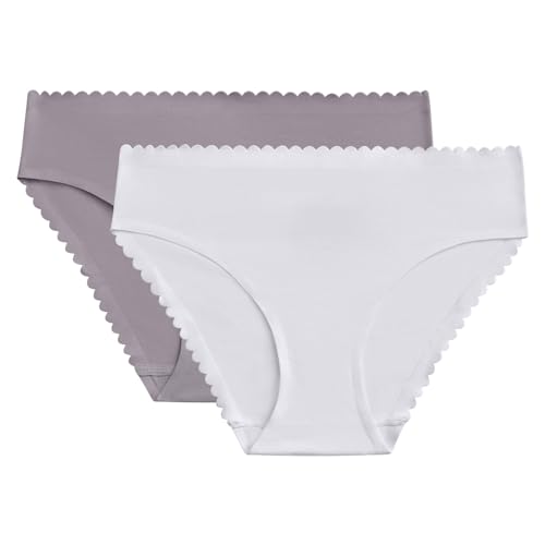 DIM Culotte Femme Midi Body Touch Easy x2, Blanc/Gris, S DIM Culotte Femme Midi Body Touch Easy x2, Blanc/Gris, S