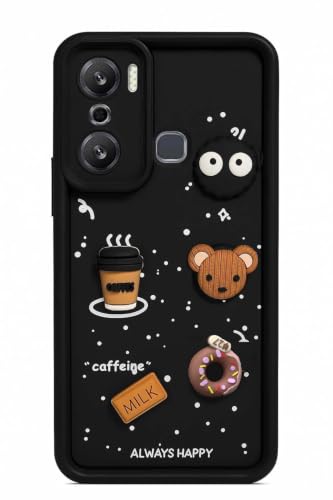 Image of Bintage Cute Fun Ball | Taddy Cartoon 3D Smiley Coffee Cup | Milk Donut | Full Protection Rubber Back Cover Compatible for Infinix X6825 / HOT 20 Play - Black