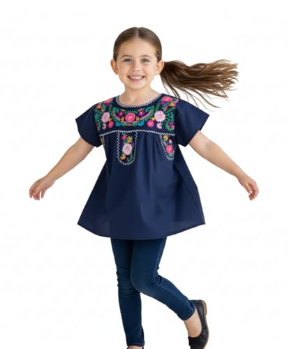 Image of unik Girls Cotton Embroidered Floral Blouse for Birthdays, Cultural Events, Cinco De Mayo