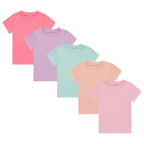 Cudlie Girlsâ€™ Short Sleeve T-Shirts, 5-Pack Solid Color Soft Cotton Tees for Infants, Toddlers and Little Girls