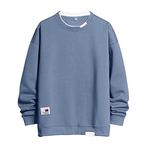 Men's Crewneck Sweatshirts Oversized Male Casual Solid Splice Hoodless Off Shoulder Sleeve Long Sleeve Hoodies