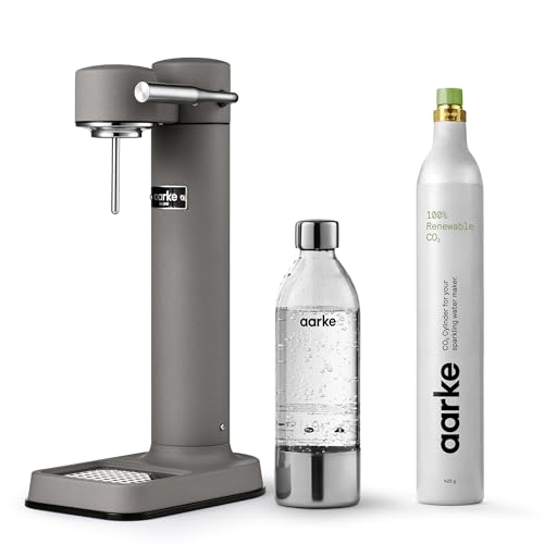 Image of Aarke Carbonator 3 - Sparkling Water Maker & CO2 Cylinder, Matte Grey | CO2 Cylinder Included, Stainless Steel, Cordless Soda Maker for Home, Carbonated Water Machine, BPA-free PET Bottle Included