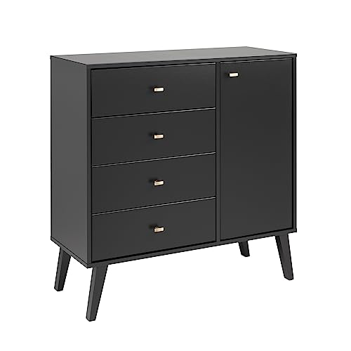 Prepac Milo Mid-Century Modern 4-Drawer Chest With Door, Black #TOP2