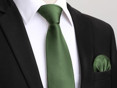 Image of HISDERN Mens Solid Color Ties Formal Satin Necktie and Pocket Square Set Classic Wedding Business Tie & Handkerchief