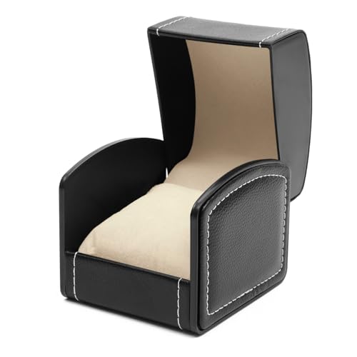 Juvale Single Grid Wrist Watch Box - Compact Watch Travel Case - Gift Presentation & Jewelry Gift Box - Black Faux Leather - 3.7 x 4 x 3.2 in