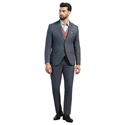 Image of Blackberrys Men Poly-Blend Textured Slim Fit Blue Suit