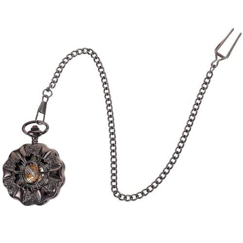 BESPORTBLE Retro Mechanical Pocket Watch, Alloy Hollow Design with Chain