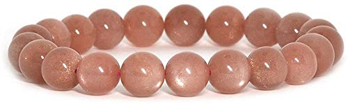 Natural Orange Sunstone Gemstone 10mm Round Beads Stretch Bracelet 7