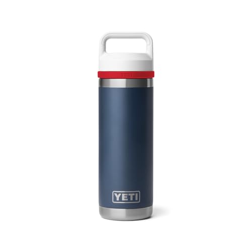Image of YETI Rambler 18 oz Bottle, Vacuum Insulated, Leakproof, Stainless Steel with Chug Cap, Navy /Rescue Red /White