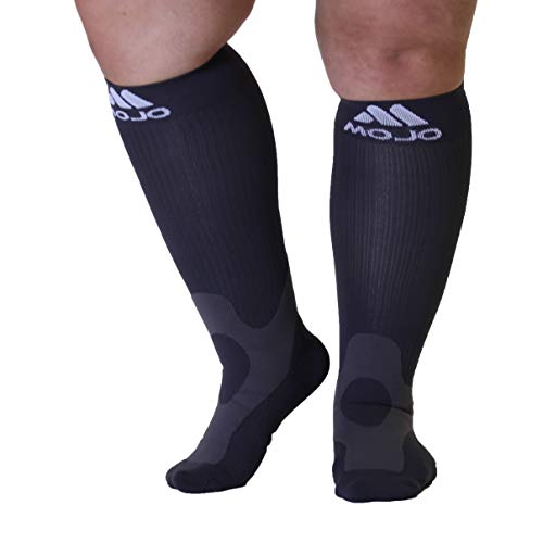 2XL Mojo Compression Socks 20-30mmHg Large Calf Compression Stockings Grey
