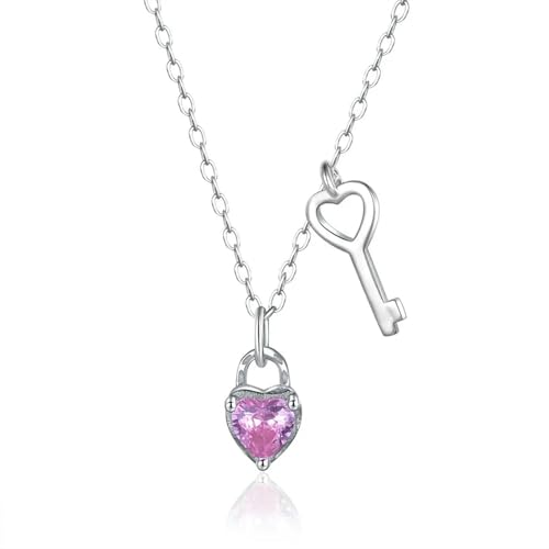 Collier CZ bijoux S925 en argent avec pendentif clé et serrure étincelante