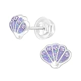 AUBE JEWELRY Hypoallergenic 925 Sterling Silver Seashell Stud Earrings Adorned with Crystals and Gli