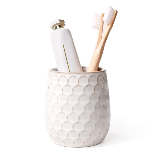Toothbrush Holder Tooth Brush Holder for Bathroom - Ceramic Toothbrush Cup White Toothbrush Holders Countertop Makeup Brush Holder Pen Holder 3.62 x 3.62 x 3.93 ANTISS HOME