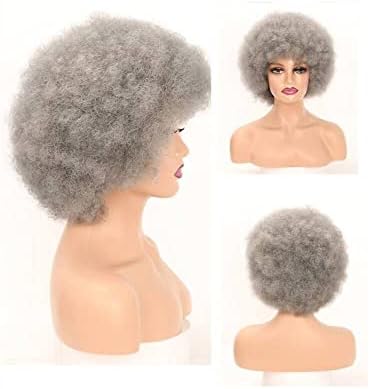 Short Fluffy Afro wigs for Black Women 8 Inch Kinky Curly Puff Synthetic Hair Wigs Heat Resistant Wigs Soft Bouncy Curls Hair Wigs for Cosplay Costume and Daily Party (Blue)
