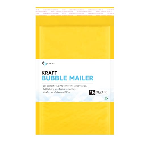 Kkbestpack Kraft Paper Bubble Mailers #5, 10.5x16 Inch Self-Seal Padded Mailing Envelopes, Usable Size 10.5x15, Pack of 100