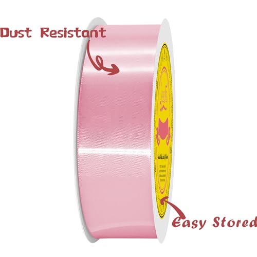 Image of Double Face Pearl Pink Satin Ribbon 1-1 /2 inch X 50 Yards Polyester Pearl Pink Ribbon for Gift Wrapping Very Suitable for Weddings Party Hair Bow Invitation Decorations and More