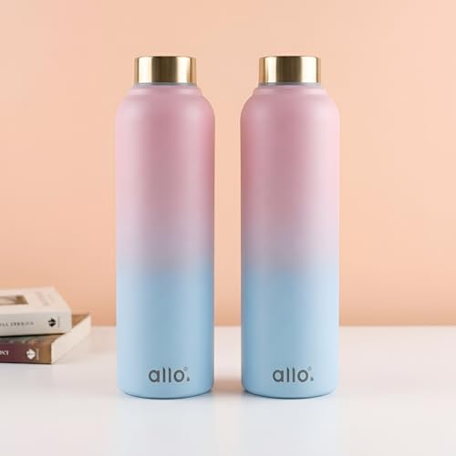 Image of Allo Stainless Steel Water Bottle For Adults, Kids 950ml Water Bottles For School, Office, Sports, Gym 950ml Water Bottle For Men And Women, Pack Of 2| Leak Proof, Bpa Free, Pink And Baby Blue