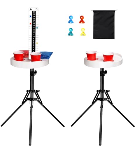 AUGVO Cornhole Scoreboard with Drink Holders, 2 Sets Cornhole Score Keeper with Adjustable Foldable Tripod Stand, Magnetic Markers Corn Hole Game Accessories for Backyard, Outdoor Games
