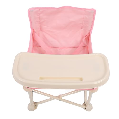 OVAQUIXI Resebältesstol med Hopfällbar Bricka för Babymat på Campingstrand, Bärbar Stol med Säkerhetssele (Rosa)