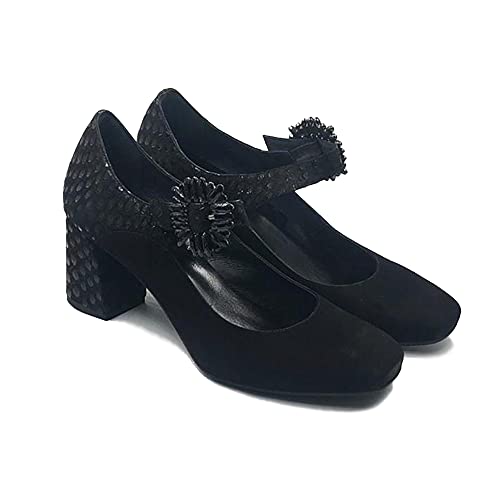 Dansi Pumps Damen Mary Jane Damenschuhe Spangenpumps Damen High Heels Stiefeletten Damen Absatz Hochfrontpumps Damen (Schwarz mit Knöchelschnalle, Numeric_43) Cover