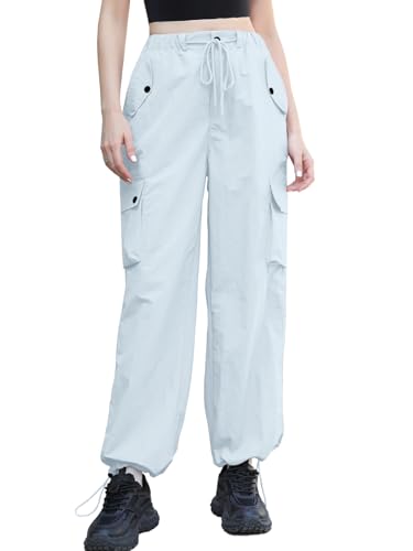 Image of Cromoncent Cargo Pants Girls & Women Parachute Pants Y2K Baggy Rave Clothes Waterproof with Pockets, 6 Years - 3XL
