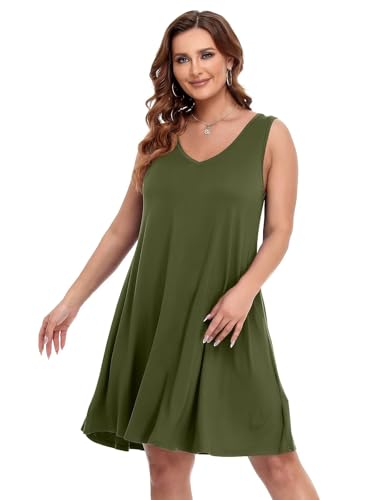 Image of BELAROI Women Casual Summer Dresses Plus Size Sundress V Neck Swing Tank Dress Sleeveless Criss-Cross Beach Cover Ups Pockets