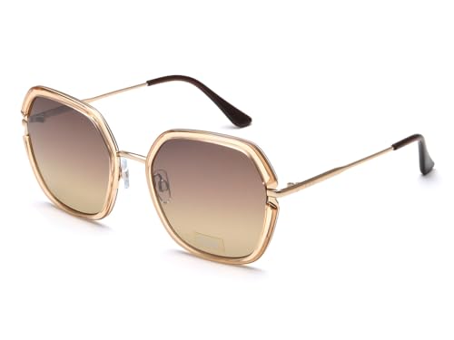 IDEE 100% UV protected sunglasses for Women with Shiny Crystal Light Brown-Shiny Light Gold Polycarbonate frame | Size - Large with Greycolored lens Deal