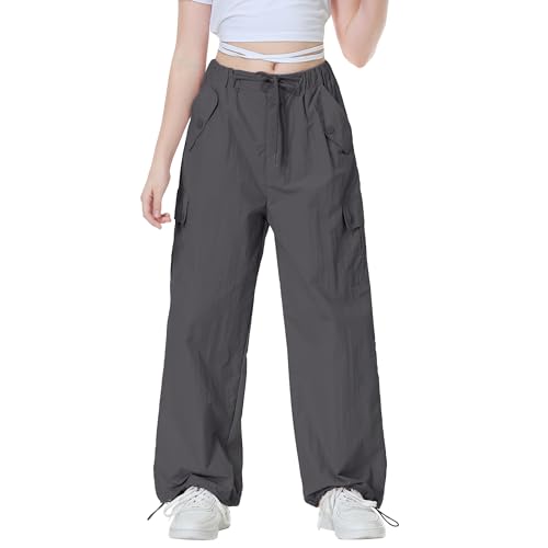 Image of Rolanko Parachute Pants for Girls Y2K Cargo Trousers with Pockets Harajuku Jogger Pants Kids 4-14 Years