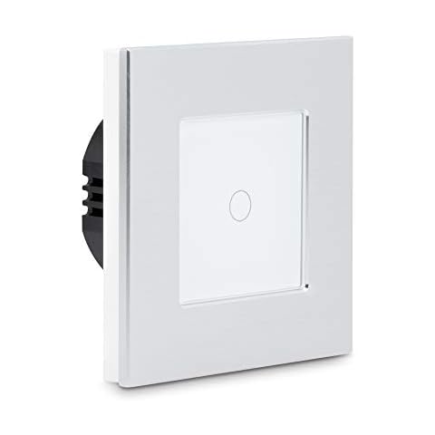 Interruptor táctil de pared Navaris - Llave de luz con pantalla táctil - Pulsador de vidrio plateado-blanco Cover