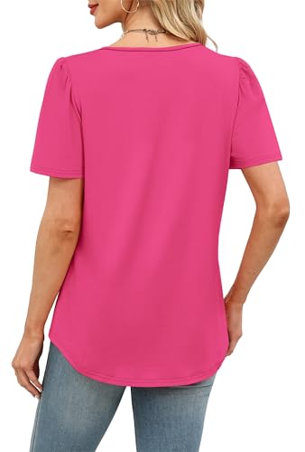 Image of Womens Tops Dressy Casual Blouses Short Sleeve Shirts Plus Size Fashion Clothing Spring Summer Outfits Button Pleated Front