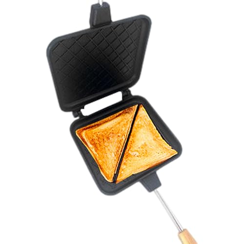 Máquina de sándwich de hierro fundido - Sartén de queso a la parrilla con mango extraíble | Máquina de sándwich de doble cara no adhesiva, resistente al calor, para camping al aire libre y playa