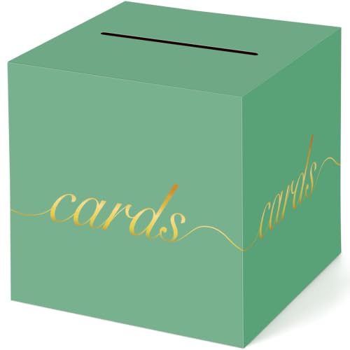 Image of Green Card Box Gold Foil Wedding Favors Gift Card Boxes Post Box Receiving Money Box Holder for Wedding Reception, Baby Showers, Anniversary, Birthday Party, Retirement, Graduation Envelope Holder