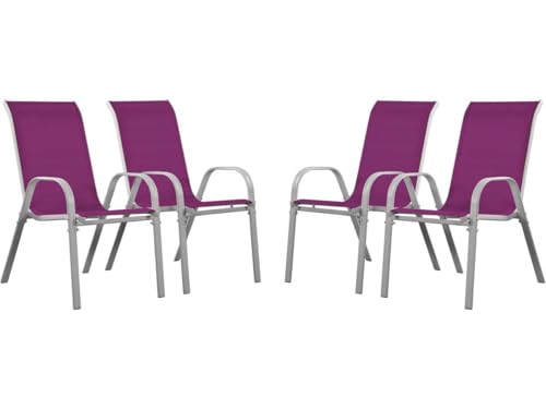 Habitat et Jardin - Lot de 4 Fauteuils de Jardin en Textilène et Acier Rose Violet - Cordoba|Phoenix - Chaises de Jardin avec Accoudoirs - Chaises de Maison...