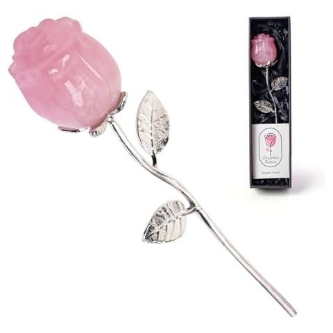 RJINGSHI Rose Flower Gifts Natural Crystal Quartz Eternal Rose Flower Gift Set – Pink Forever Roses for Women Girlfriend Wife Mom Sister Grandma (Valentine's Day, Rose Day, Anniversary Keepsake) Cover