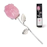 RJINGSHI Rose Flower Gifts Natural Crystal Quartz Eternal Rose Flower Gift Set – Pink Forever Roses for Women Girlfriend Wife Mom Sister Grandma (Valentine's Day, Rose Day, Anniversary Keepsake)