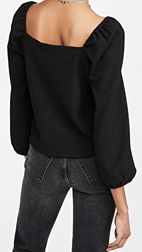 Madewell Women's Crepe Square-Neck Puff-Sleeve Top, True Black, Xxl #TOP2