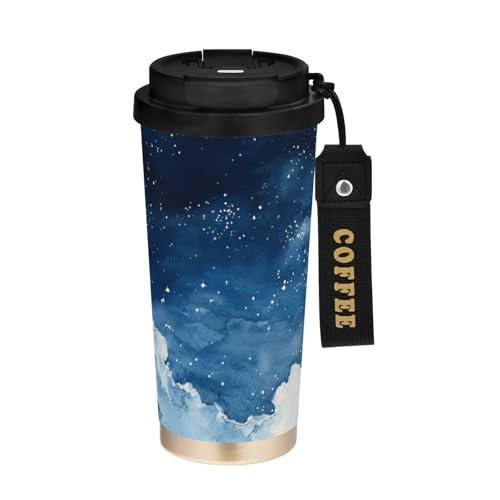 Selerdon 17 oz Insulated Coffee Mug Night with Straw and Leak Proof Lid Double Wall Water Bottle Stainless Steel Vacuum Thermal Travel Drinking Cup for Hot/Cold Drink