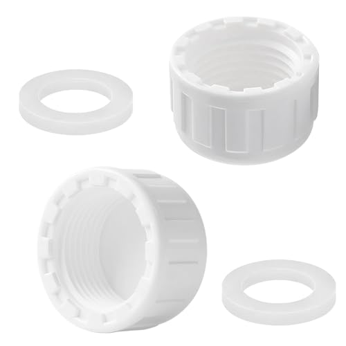 Qrity 2 Piezas Tapón Roscado PVC, Tapas de Tubería de Rosca Hembra de 32mm, Adaptadores de Tapón Rosca Hembra con Arandelas, para Extremos Tuberías