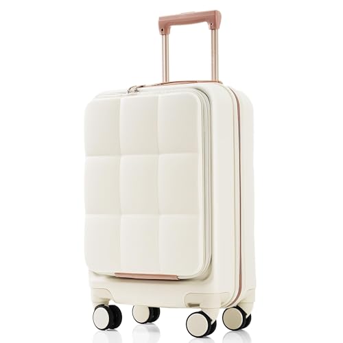 Travel Smart 3-Piece Luggage Set - 20-Inch Front-Opening Design with USB Port, Durable ABS Material, White3
