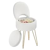 Rolanstar Schminkstuhl mit Stauraum, Schminktisch Stuhl mit Klappbare Rückenlehne, Bürostuhl mit Kunstfell-Sitz, rutschfeste Metallbeine, für Teenager (Weiß, S)