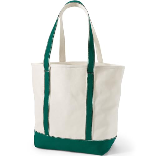 Image of Lands' End Open Canvas Tote Large Long Handle Natural /bright Spruce