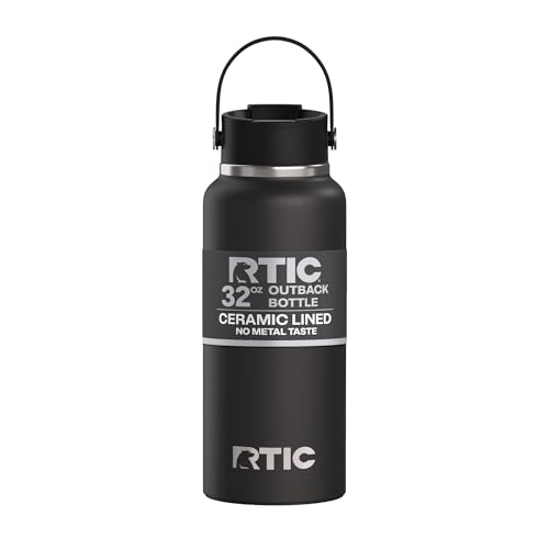 RTIC 32oz Outback Water Bottle, Ceramic Lined, Insulated, Stainless Steel, Double Wall Vacuum-Insulation, Leak-Proof Lid, BPA-Free Water Flask Hiking, Running, Sports, Outdoor, Black